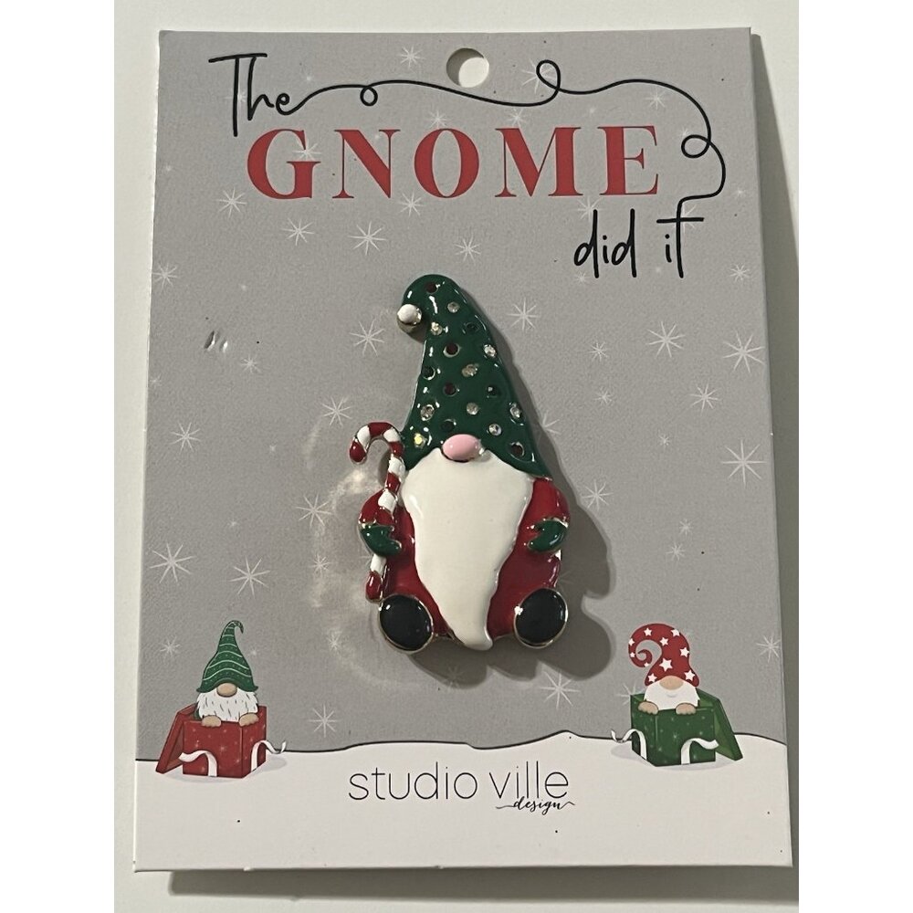Studio Ville Enameled Crystals Christmas Gnome $30 NIP Santa Gnome Candy Cane